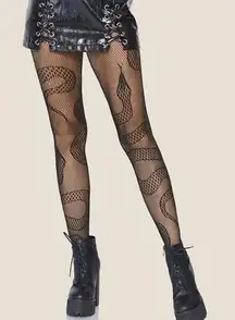 Snake-Patterned Mesh Tights, Plus Size Jacquard Net Stockings Gothic Punk