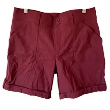NEW EDDIE BAUER Rolled Hem Bermuda Shorts Size 8 Maroon Red Stretch SPF 50