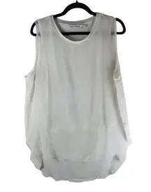 Calvin Klein Jeans Womens Top Sleeveless Sheer Overlay White XL