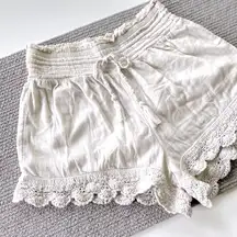 Aerie Ivory Crochet Lace Trim Gauze Cotton Boho Tie Waist Shorts Size Small