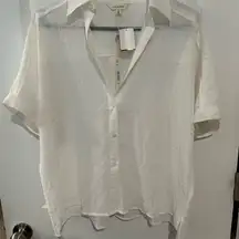 Max Studio Women's Textured White Button-Up Shirt Size S Casual Spring
