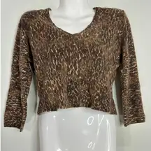 Reformation Brown Animal Leopard Print‎ V-Neck Cropped Sweater Size Small