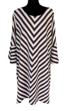 Avenue Womens Dress Size 22 24 Pink Black Cream Textured Bell Sleeve Chevron NEW