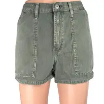 Zara Women's Green Gray High Waist Wide Leg Casual Denim Jeans Shorts Size 6