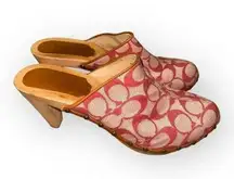 Coach women’s Y2K canvas felicity signature platform mules wooden heels size 9