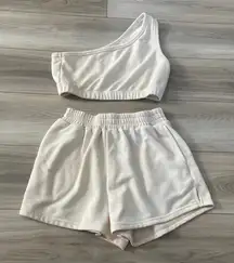 Le Lis Collection‎ Lounge Set Medium One Shoulder Top Shorts Beige