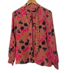 Tanya Taylor Brown Juliette Long Sleeve Blouse Pink Floral Silk 4