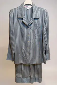 Vintage Victoria's Secret Pajama‎ Set Striped Blue Gold Sleepwear Small S