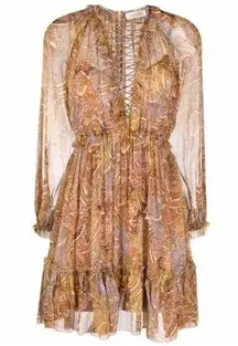 Zimmermann  Concert lace-up paisley-print dress silk size 2