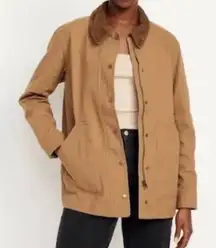 Old Navy Barn Coat Womens Large Tan Chore Utility Jacket Corduroy Collar Pockets