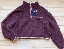 Champion  Fuzzy Sherpa Purple Half Zip Cropped Pullover Sz M NWT