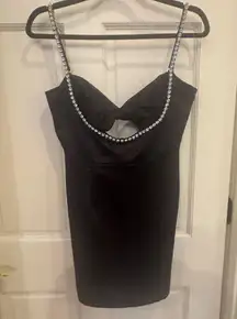 RunAway Elegant Black Backless Dress with Crystal Straps & front bow detail