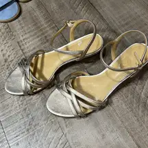 Talbots Champagne Capri Strappy Low Heel Sandal Micro Mini Wedge Leather Comfort