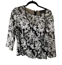 Alex Evenings Black White Floral Blouse Party Cocktail Wedding Womens XL