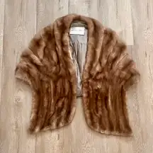 Vtg  Wrap Shrug Stole Cape W/ Pocket Jacket Real Fur Mink Brown Mint