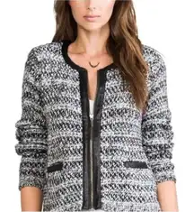 Joie Jacolyn Leather Trim Knit Cardigan Jacket Womens Medium Black Career Luxury