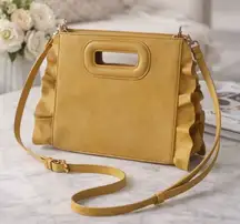 Sole Society Yellow Ruffle Crossbody Bag Convertible Clutch Faux Leather Mustard