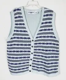 Vintage Cottagecore Light Blue Knit Button Up Sweater Vest