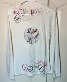 Trixie Y2K Peace Sign Graphic Long Sleeve Top Embroidered Beaded Love Small