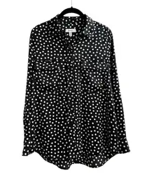 Equipment  Womens Satin Button Up Shirt Long Sleeve Polka-Dots Size Small