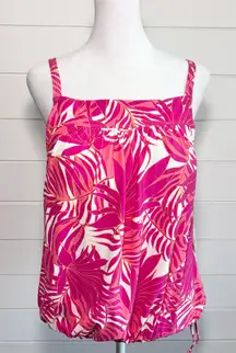 Beach House Aqua Palm‎ Swim Top Tropical Pink Leaf Print Women's Top Size 10