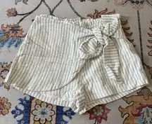 Pink Lily Women's Striped Wrap Style Gray/ Sage Striped Preppy Shorts Medium