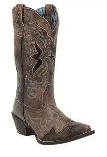 Laredo Lucretia Brown Studded Snake Inlay Cowboy Boots, Women's Size 8.5