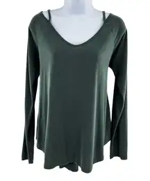 Lazy Sundays V-Neck Long Sleeve Open Back Shirt Small