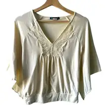 Vintage 90s cream blouse with lace v-neck, size medium by Coolwear