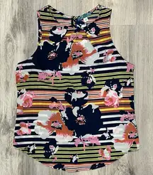 Anthropologie Pim+Larkin Navy Floral Sleeveless Blouse Lightweight Top Size M