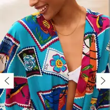 Anthropologie Cover Up Kimono Caftan Open Front Paradise Postcard Medium Tiny