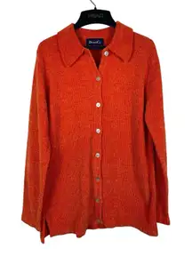 VTG 90s Denim & Co Set Of 2 Orange And Red Chenille Button Up Sweaters S READ