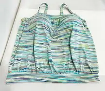 Lands' End  Blouson Tummy Hiding Tankini Top Swimsuit Adjustable Straps Sz 16 DD