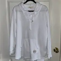 MICHAEL KORS Women’s White V-neck Pullover Knit Hoodie‎ Pocket Size 1X