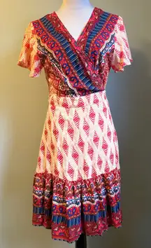 Boho Wrap Dress Short Sleeve Ruffle Tiered Mini fairy whimsi flowy cottage Y2K