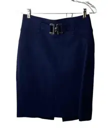 Cache Contour Collection Navy Blue w/ Silver Buckle Knee Length Pencil Skirt  6