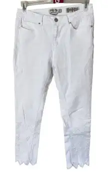 #116 INDIGO REIN white stretch eyelet with zigzag raw hem jeans