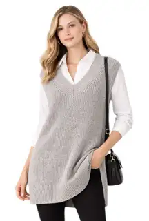 Zara - Chunky Knit Sweater Vest Tunic Sleeveless V Neck Sz S