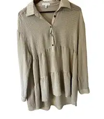 Miou Muse Women's Long Sleeve Beige Tunic Lagonlook Longsleeve Blouse - Size XL