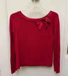 Vintage Y2K Red Knit Top With Satin Ribbon Bow & Trim