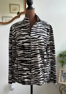 Kim Rogers Zebra‎ Print Full Zip Jacket Collared Animal Print Womens