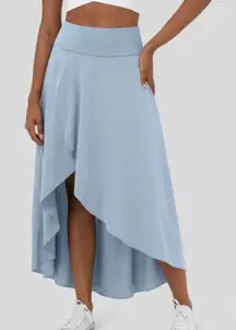 Halara High Waisted High Low Ruffle 2-in-1 Flare Mesh Maxi Skirt Blue M