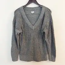 Aerie Open Knit V-neck Pullover Sweater Gray Size Small Long Dolman Sleeves