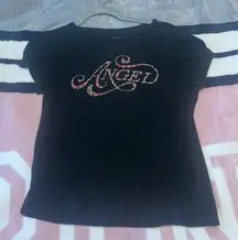 Victoria's Secret Black Tee with Red Angel Graphic