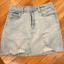 Light Blue Distressed Mini Skirt