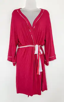 Hale Bob Womens Robe Size Large Red Bamboo Stretch Lounge Belted Kimono‎ Style