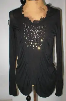 New Womens NWT Designer PF Paola Frani Top Sweater 8 Black Italy 44 Cashmere Sil