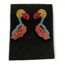 Flamingo Fun Crystal Animal Earrings NIB