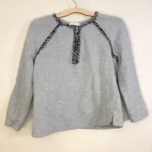 Tory Burch Women's Gray Fringe Fleece Quarter Zip Top Size S