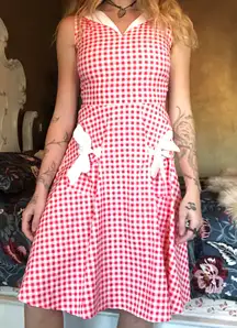 Sexy Pin Up Plaid Midi Dress Bow Tie